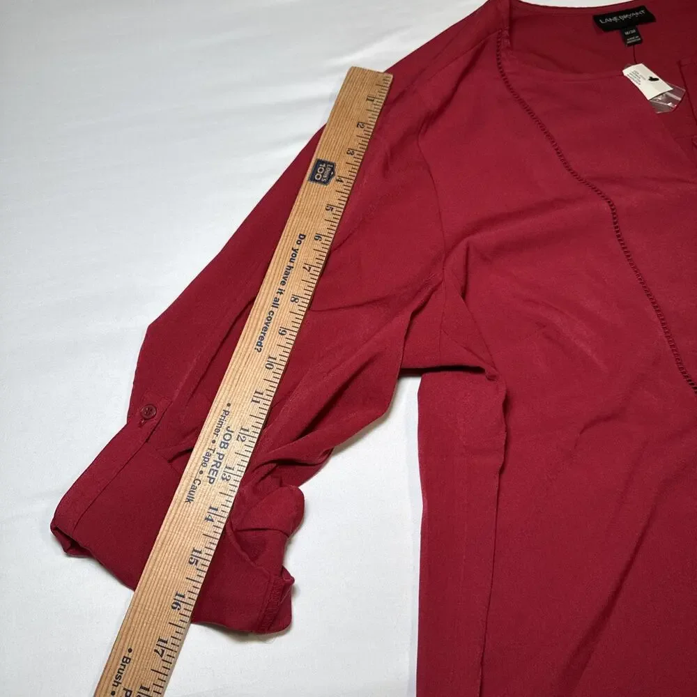 Lane Bryant Blouse Womens 18/20 Maroon Shirt Long Sleeve Embroidered Eyelet NWT